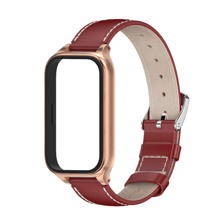 For Xiaomi Smart Band 9 Active / Redmi Band 3 Mijobs Metal Shell Genuine Leather Watch Band(Red Rose Gold) - free shipping - PMc TechLife - Order now!