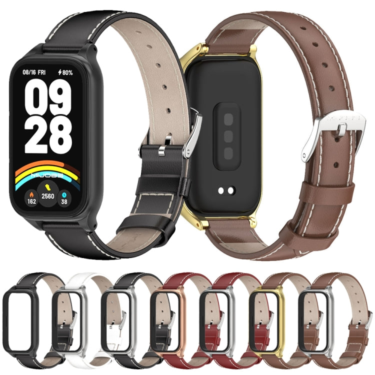 For Xiaomi Smart Band 9 Active / Redmi Band 3 Mijobs Metal Shell Genuine Leather Watch Band(Black)