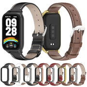 For Xiaomi Smart Band 9 Active / Redmi Band 3 Mijobs Metal Shell Genuine Leather Watch Band(Brown Silver)