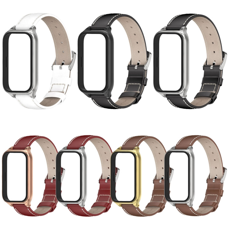 For Xiaomi Smart Band 9 Active / Redmi Band 3 Mijobs Metal Shell Genuine Leather Watch Band(Red Rose Gold) - free shipping - PMc TechLife - Order now!