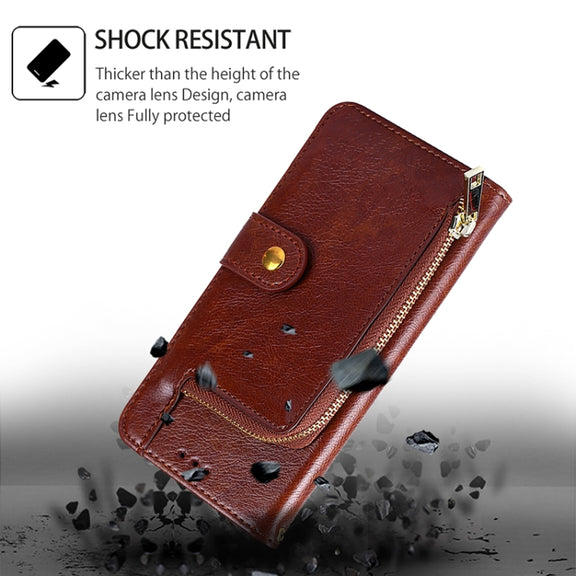 For Samsung Galaxy S25 5G Zipper Bag Leather Phone Case(Brown)