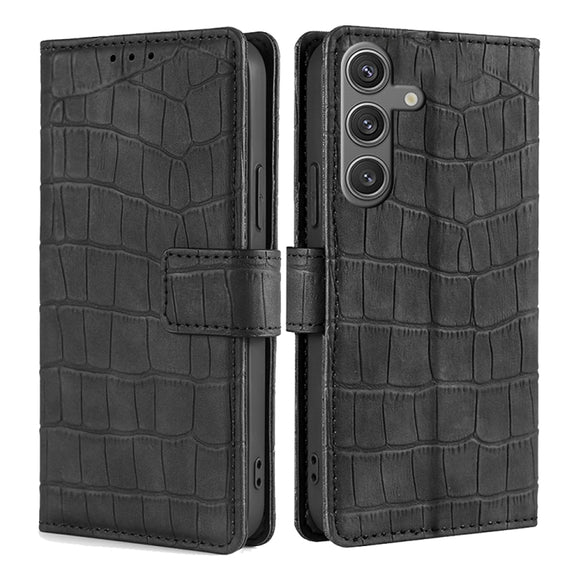 For Samsung Galaxy S25 5G Skin Feel Crocodile Magnetic Clasp Leather Phone Case(Black)