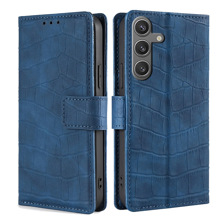 For Samsung Galaxy S25 5G Skin Feel Crocodile Magnetic Clasp Leather Phone Case(Blue) - Galaxy S25 5G Cases by PMC Jewellery | Online Shopping South Africa | PMC Jewellery | Buy Now Pay Later Mobicred