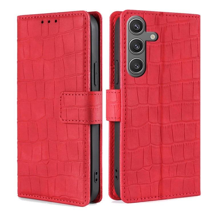 For Samsung Galaxy S25 5G Skin Feel Crocodile Magnetic Clasp Leather Phone Case(Red) - Galaxy S25 5G Cases by PMC Jewellery | Online Shopping South Africa | PMC Jewellery | Buy Now Pay Later Mobicred