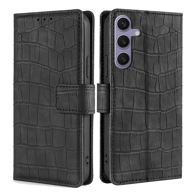 For Samsung Galaxy S25+ 5G Skin Feel Crocodile Magnetic Clasp Leather Phone Case(Black) - Galaxy S25+ 5G Tempered Glass by PMC Jewellery | Online Shopping South Africa | PMC Jewellery | Buy Now Pay Later Mobicred