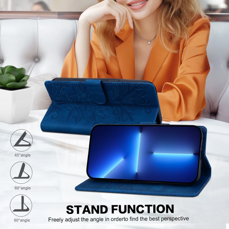 For Samsung Galaxy S25 Ultra 5G Lace Floral Embossed Magnetic Buckle PU Phone Case With Wrist Strap(Blue) - Galaxy S25 Ultra 5G Cases by PMC Jewellery | Online Shopping South Africa | PMC Jewellery | Buy Now Pay Later Mobicred