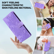 For Samsung Galaxy S25+ 5G Lace Floral Embossed Magnetic Buckle PU Phone Case With Wrist Strap(Purple)