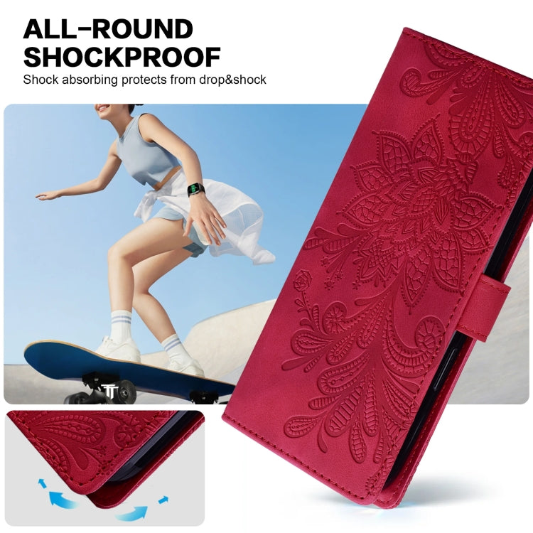 For Samsung Galaxy S25 5G Lace Floral Embossed Magnetic Buckle PU Phone Case With Wrist Strap(Red) - Galaxy S25 5G Cases by PMC Jewellery | Online Shopping South Africa | PMC Jewellery | Buy Now Pay Later Mobicred