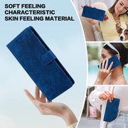 For Samsung Galaxy S25 5G Lace Floral Embossed Magnetic Buckle PU Phone Case With Wrist Strap(Blue)