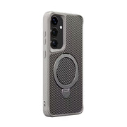 For Samsung Galaxy S25 / S24 5G Carbon Fiber Texture 360 MagSafe Holder Phone Case(Titanium Gray)