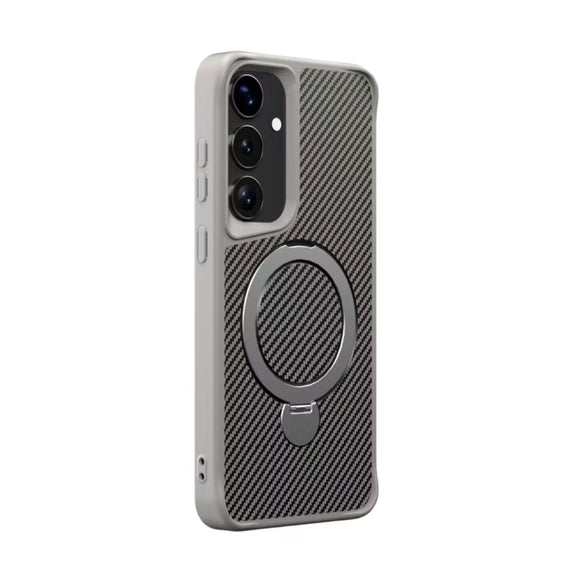 For Samsung Galaxy S25 / S24 5G Carbon Fiber Texture 360 MagSafe Holder Phone Case(Titanium Gray)