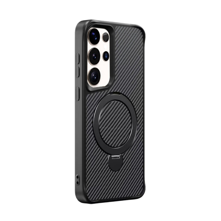 For Samsung Galaxy S25 Ultra 5G Carbon Fiber Texture 360 MagSafe Holder Phone Case(Black) - Galaxy S25 Ultra 5G Cases by PMC Jewellery | Online Shopping South Africa | PMC Jewellery | Buy Now Pay Later Mobicred