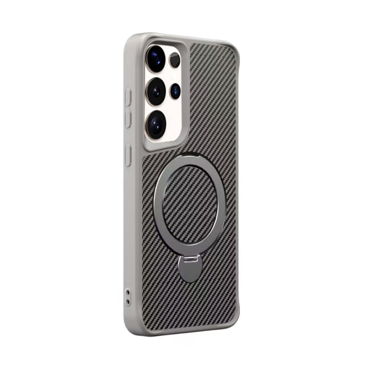 For Samsung Galaxy S25 Ultra 5G Carbon Fiber Texture 360 MagSafe Holder Phone Case(Titanium Gray) - Galaxy S25 Ultra 5G Cases by PMC TechLife | Online Shopping South Africa | PMC TechLife | Buy Now Pay Later Mobicred