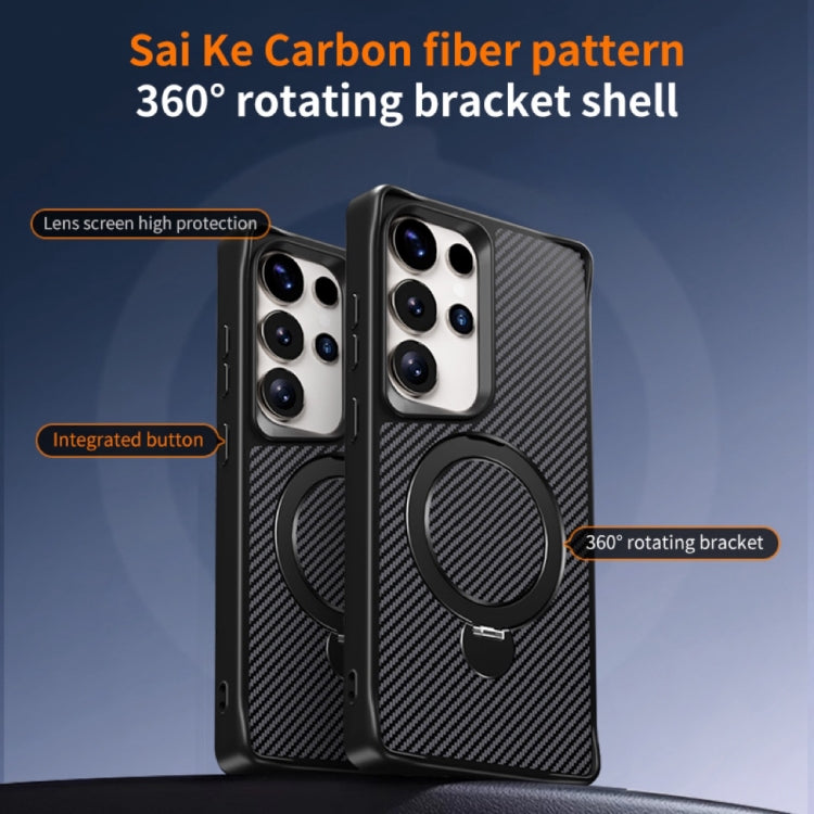 For Samsung Galaxy S25 / S24 5G Carbon Fiber Texture 360 MagSafe Holder Phone Case(Titanium Gray)
