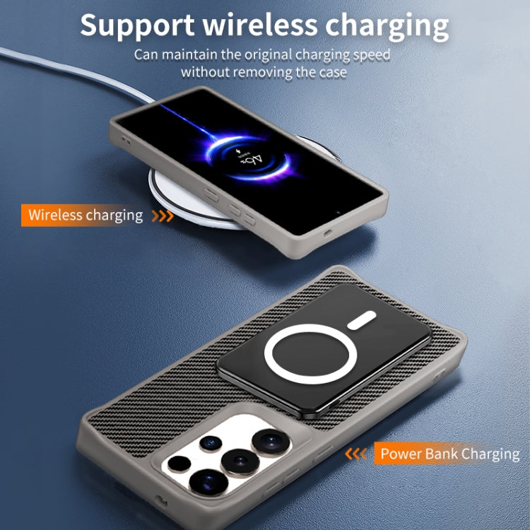 For Samsung Galaxy S25+ / S24+ 5G Carbon Fiber Texture 360 MagSafe Holder Phone Case(Titanium Gray)