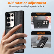 For Samsung Galaxy S25+ / S24+ 5G Carbon Fiber Texture 360 MagSafe Holder Phone Case(Titanium Gray)