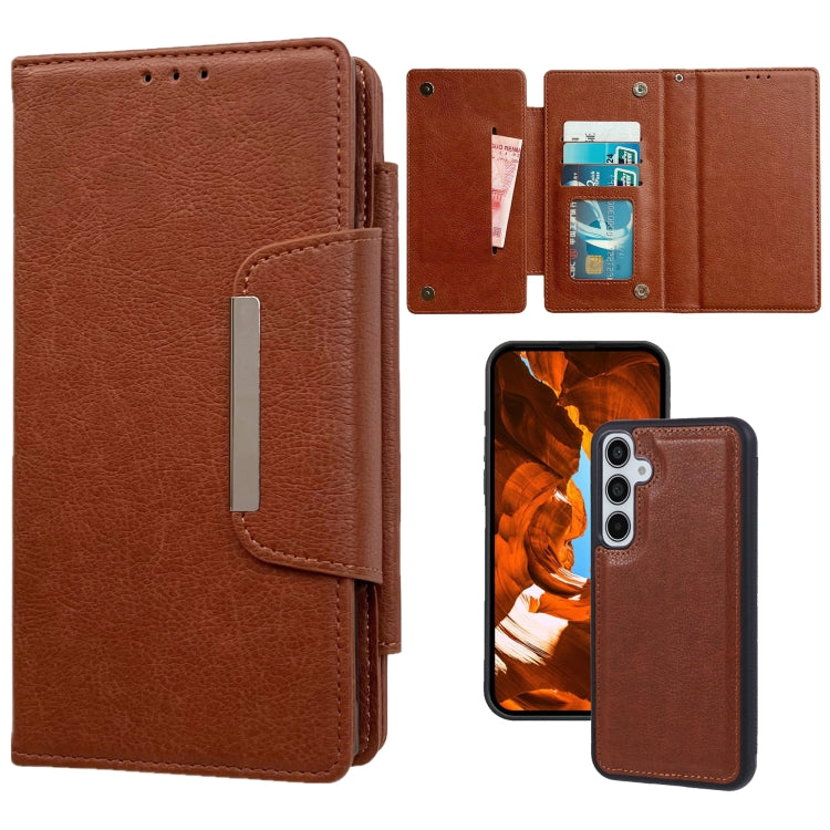 For Samsung Galaxy S25 5G Multifunctional 7-Card Wallet Leather Phone Case(Brown) - Galaxy S25 5G Cases by PMC Jewellery | Online Shopping South Africa | PMC Jewellery | Buy Now Pay Later Mobicred