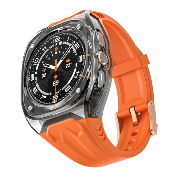 For Samsung Galaxy Watch Ultra 47mm / Ultra 2025 Modified PC Hybrid TPU Watch Case Band(Orange Clear Black)