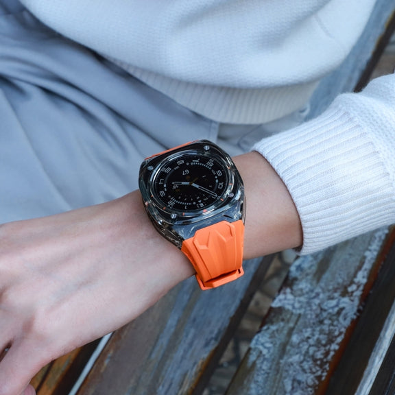 For Samsung Galaxy Watch Ultra 47mm / Ultra 2025 Modified PC Hybrid TPU Watch Case Band(Orange Clear Black)
