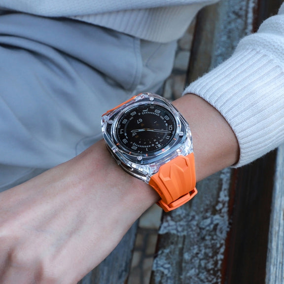 For Samsung Galaxy Watch Ultra 47mm Modified PC Hybrid TPU Watch Case Band(Orange Transparent)