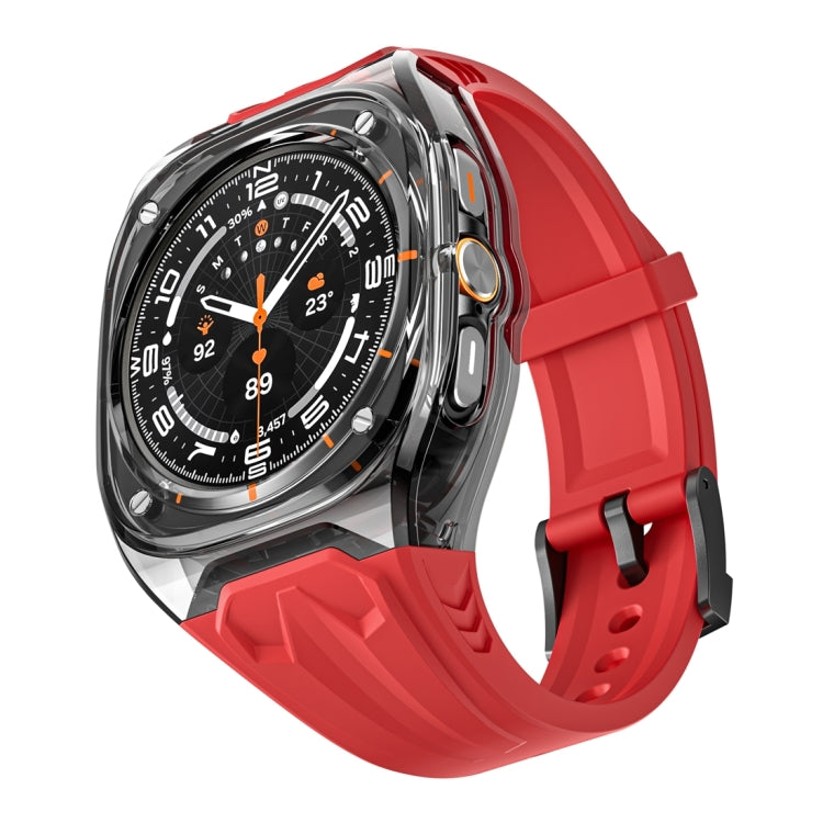 For Samsung Galaxy Watch Ultra 47mm Modified PC Hybrid TPU Watch Case Band(Red Clear Black)