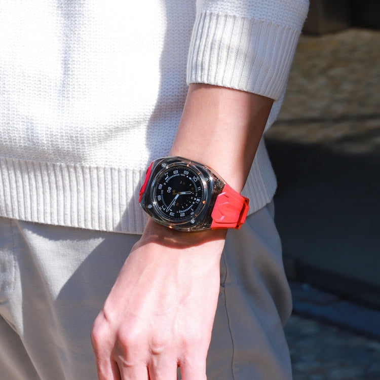 For Samsung Galaxy Watch Ultra 47mm Modified PC Hybrid TPU Watch Case Band(Red Clear Black)