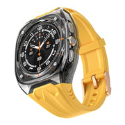 For Samsung Galaxy Watch Ultra 47mm Modified PC Hybrid TPU Watch Case Band(Yellow Clear Black)
