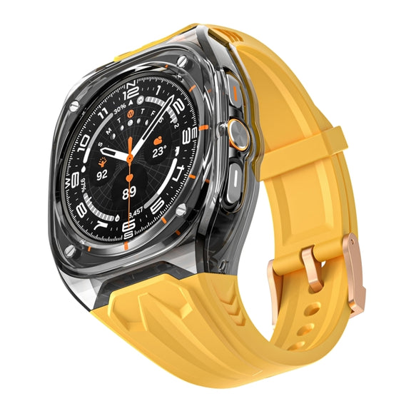 For Samsung Galaxy Watch Ultra 47mm Modified PC Hybrid TPU Watch Case Band(Yellow Clear Black)