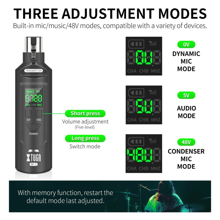XTUGA SF-1 Wireless XLR Transmitter & Receiver UHF Wireless Adapter for Wired Mic / Guitar(Black) - Microphone by XTUGA | Online Shopping South Africa | PMC TechLife | Buy Now Pay Later Mobicred