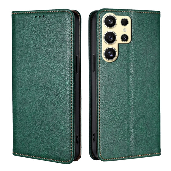 For Samsung Galaxy S25 Ultra 5G Gloss Oil Solid Color Magnetic Leather Phone Case(Green)
