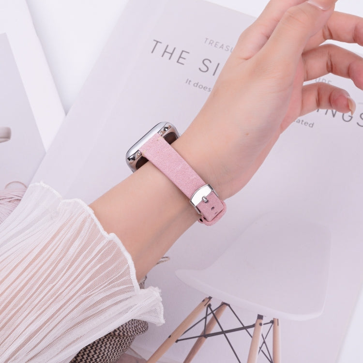 For Apple Watch 46mm / 49mm / 45mm / 44mm Matte Genuine Leather Watch Band(Pink)
