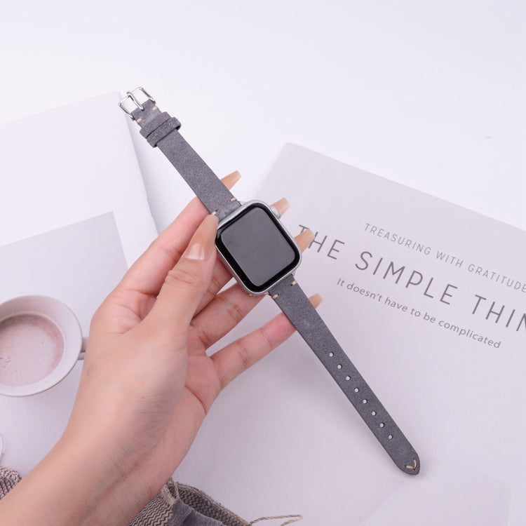 For Apple Watch 42mm / 41mm / 40mm / 38mm Matte Genuine Leather Watch Band(Grey)