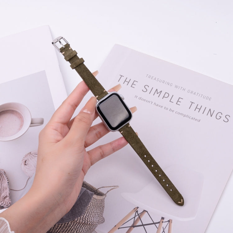 For Apple Watch 42mm / 41mm / 40mm / 38mm Matte Genuine Leather Watch Band(Olive Green)