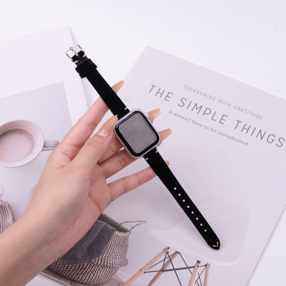 For Apple Watch 42mm / 41mm / 40mm / 38mm Matte Genuine Leather Watch Band(Black)