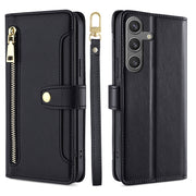 For Samsung Galaxy S25 5G Sheep Texture Cross-body Zipper Wallet Leather Phone Case(Black)