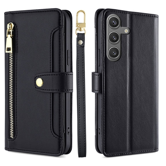 For Samsung Galaxy S25 5G Sheep Texture Cross-body Zipper Wallet Leather Phone Case(Black)