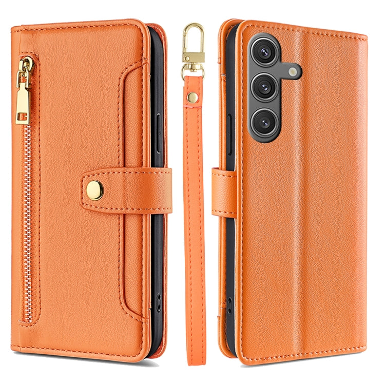 For Samsung Galaxy S25 5G Sheep Texture Cross-body Zipper Wallet Leather Phone Case(Orange) - Galaxy S25 5G Cases by PMC TechLife | Online Shopping South Africa | PMC TechLife | Buy Now Pay Later Mobicred