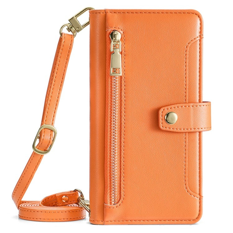 For Samsung Galaxy S25 5G Sheep Texture Cross-body Zipper Wallet Leather Phone Case(Orange) - Galaxy S25 5G Cases by PMC TechLife | Online Shopping South Africa | PMC TechLife | Buy Now Pay Later Mobicred