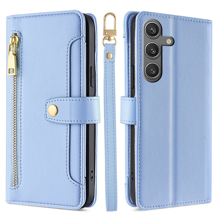 For Samsung Galaxy S25 5G Sheep Texture Cross-body Zipper Wallet Leather Phone Case(Blue) - Galaxy S25 5G Cases by PMC TechLife | Online Shopping South Africa | PMC TechLife | Buy Now Pay Later Mobicred