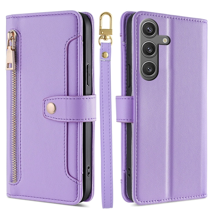 For Samsung Galaxy S25 5G Sheep Texture Cross-body Zipper Wallet Leather Phone Case(Purple) - Galaxy S25 5G Cases by PMC TechLife | Online Shopping South Africa | PMC TechLife | Buy Now Pay Later Mobicred