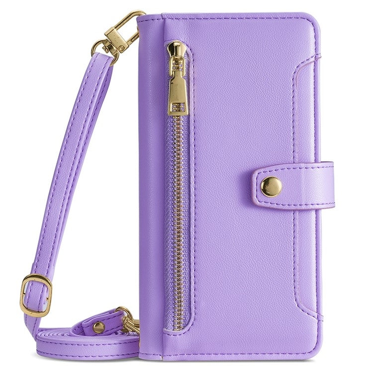 For Samsung Galaxy S25 5G Sheep Texture Cross-body Zipper Wallet Leather Phone Case(Purple) - Galaxy S25 5G Cases by PMC TechLife | Online Shopping South Africa | PMC TechLife | Buy Now Pay Later Mobicred