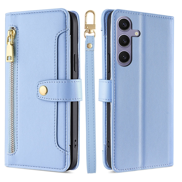 For Samsung Galaxy S25+ 5G Sheep Texture Cross-body Zipper Wallet Leather Phone Case(Blue) - Galaxy S25+ 5G Cases by PMC TechLife | Online Shopping South Africa | PMC TechLife | Buy Now Pay Later Mobicred