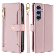 For Samsung Galaxy S25+ 5G Sheep Texture Cross-body Zipper Wallet Leather Phone Case(Pink)