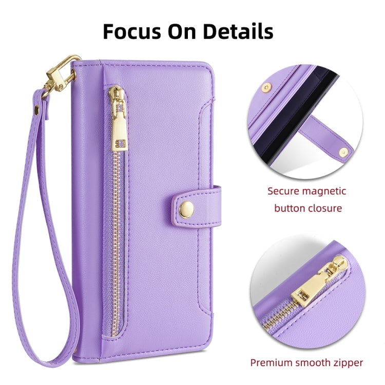 For Samsung Galaxy S25+ 5G Sheep Texture Cross-body Zipper Wallet Leather Phone Case(Purple) - Galaxy S25+ 5G Cases by PMC TechLife | Online Shopping South Africa | PMC TechLife | Buy Now Pay Later Mobicred