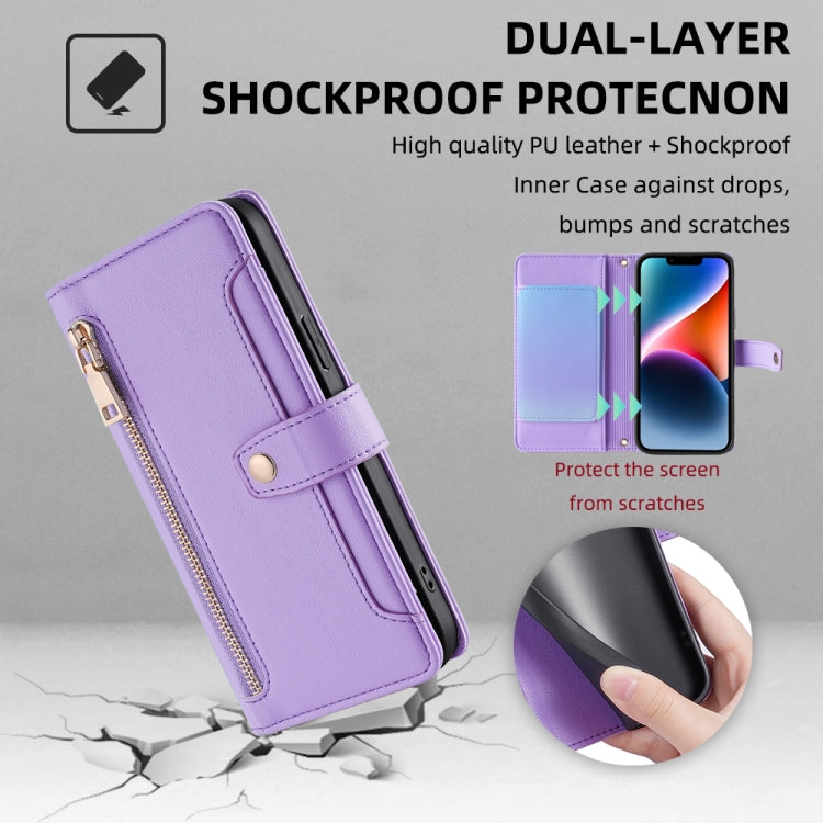 For Samsung Galaxy S25+ 5G Sheep Texture Cross-body Zipper Wallet Leather Phone Case(Purple) - Galaxy S25+ 5G Cases by PMC TechLife | Online Shopping South Africa | PMC TechLife | Buy Now Pay Later Mobicred