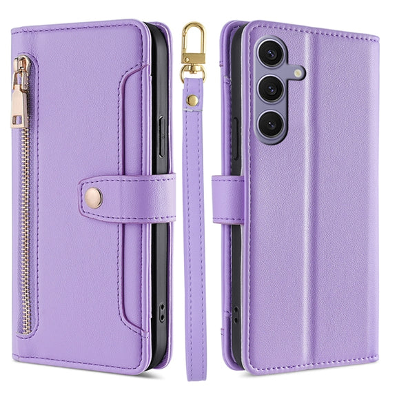 For Samsung Galaxy S25+ 5G Sheep Texture Cross-body Zipper Wallet Leather Phone Case(Purple)