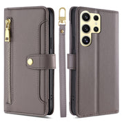 For Samsung Galaxy S25 Ultra 5G Sheep Texture Cross-body Zipper Wallet Leather Phone Case(Grey)