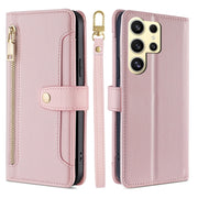 For Samsung Galaxy S25 Ultra 5G Sheep Texture Cross-body Zipper Wallet Leather Phone Case(Pink)