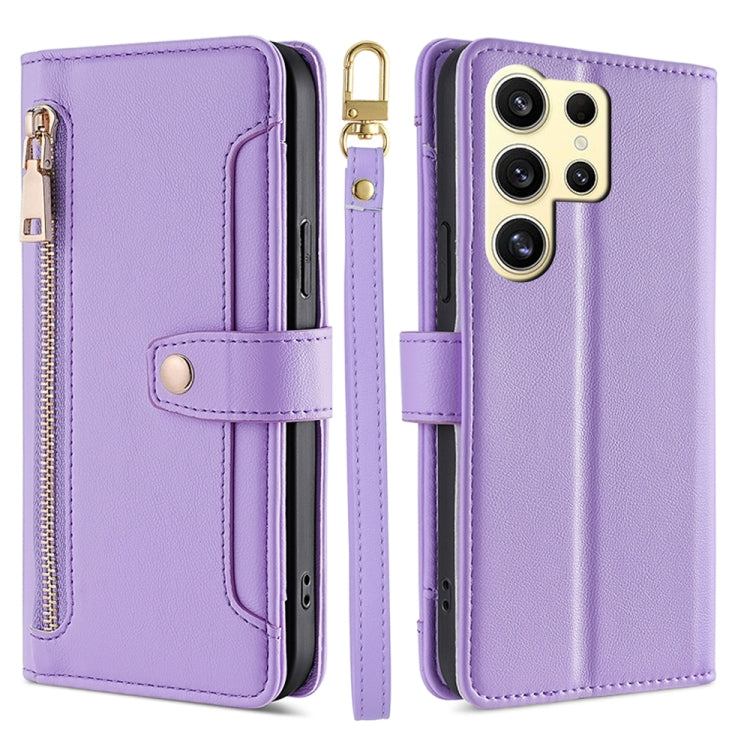 For Samsung Galaxy S25 Ultra 5G Sheep Texture Cross-body Zipper Wallet Leather Phone Case(Purple) - Galaxy S25 Ultra 5G Cases by PMC TechLife | Online Shopping South Africa | PMC TechLife | Buy Now Pay Later Mobicred