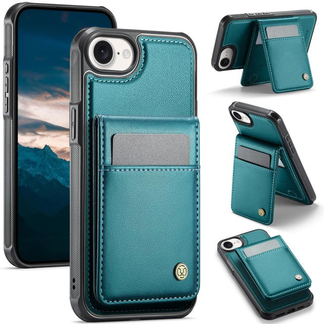 For iPhone 16e JEEHOOD J06 British Style RFID MagSafe Card Bag PU Phone Case(Green)